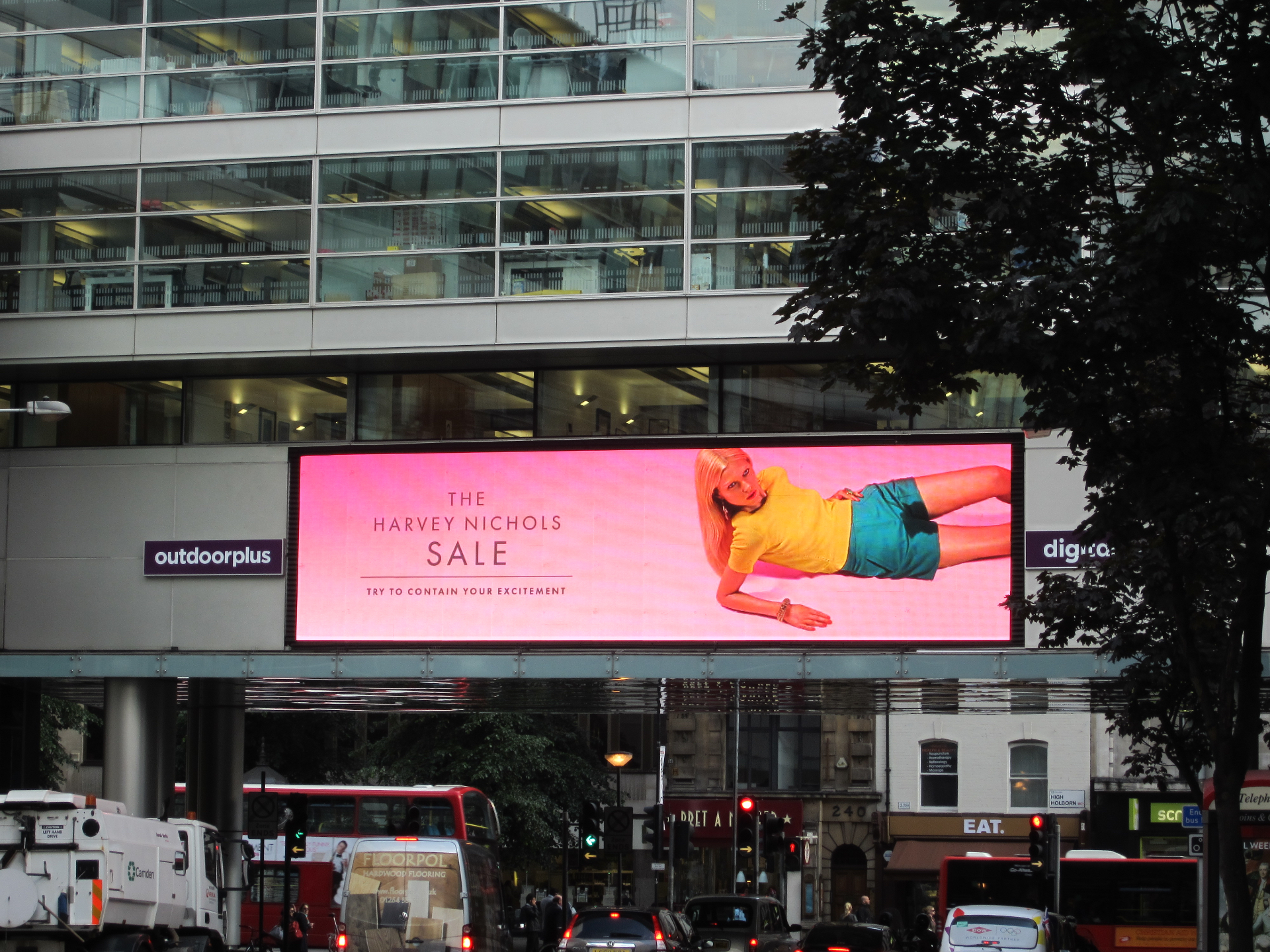 Harvey Nichols “Try to Contain Your Excitement” advertising campaign — billboard yellow top, created by Toby Brewer